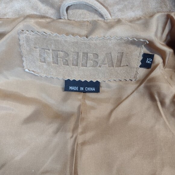 Women’s Tribal Suede Light Tan Jacket with Embellishments – Size 12 - Picture 7 of 16